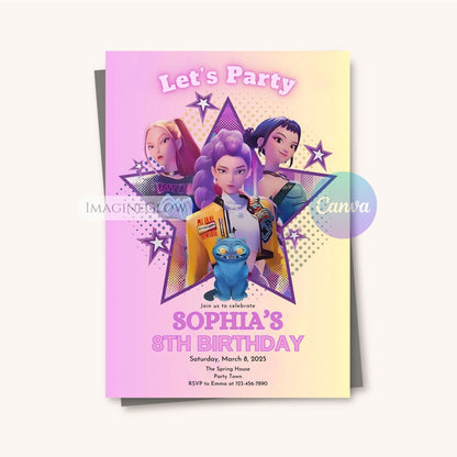 kpop inspired anime party invitation