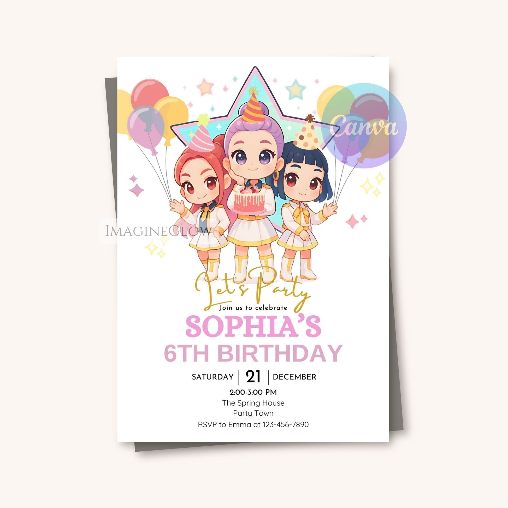 kpop demon hunters anime birthday invite
printable huntrix kpop party invitation
