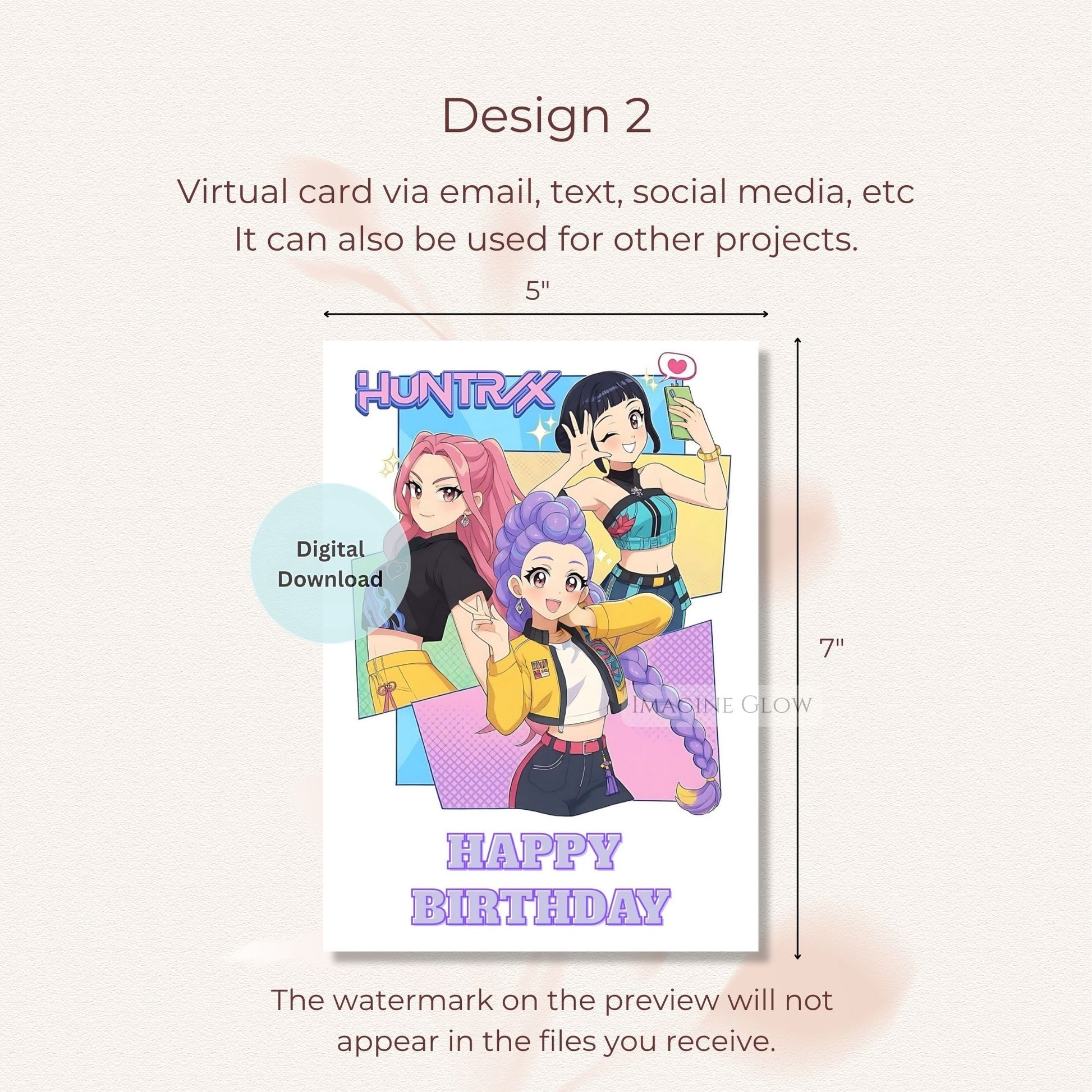 birthday card kpop demon hunters design
printable kpop anime party card