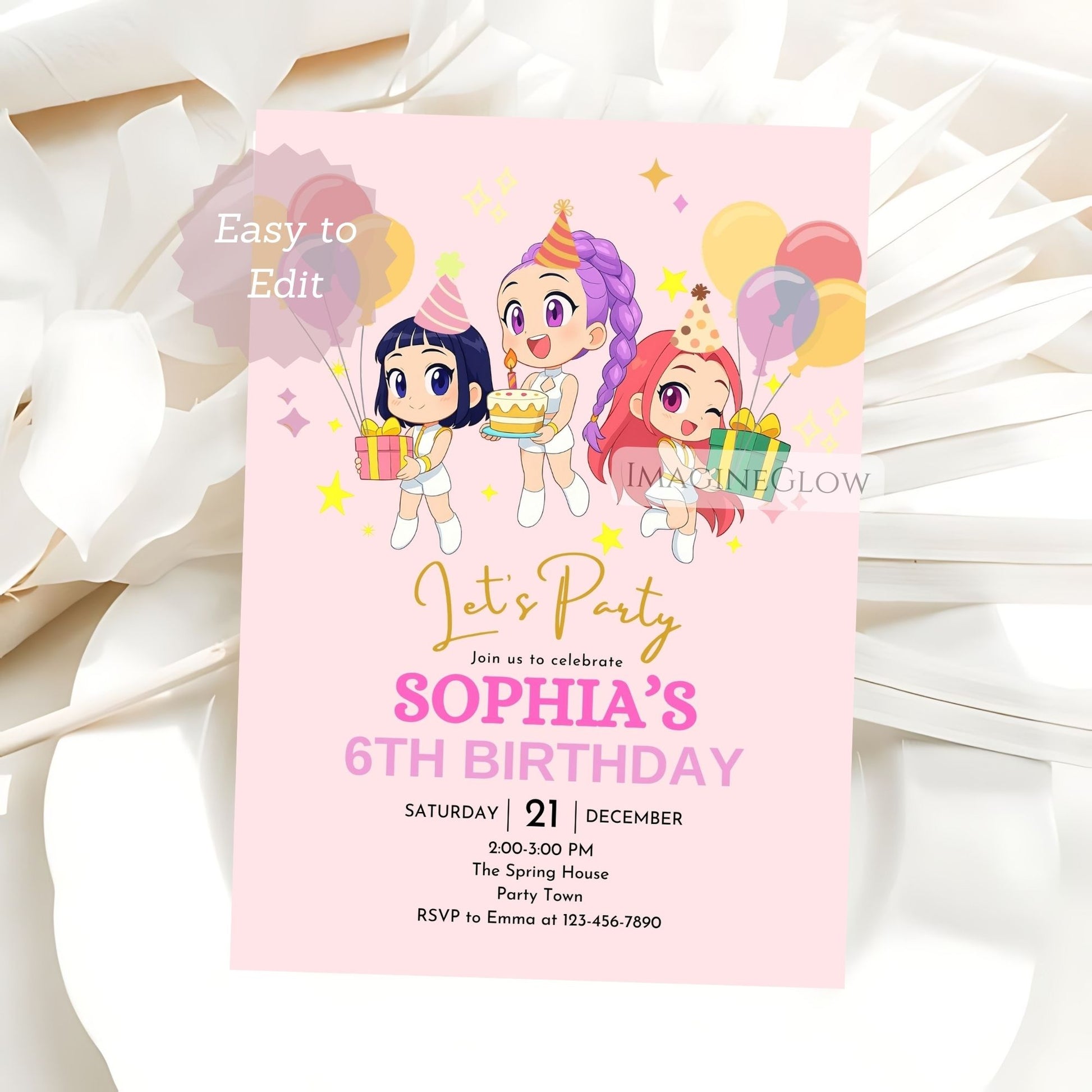 kpop demon hunters birthday invitation editable
