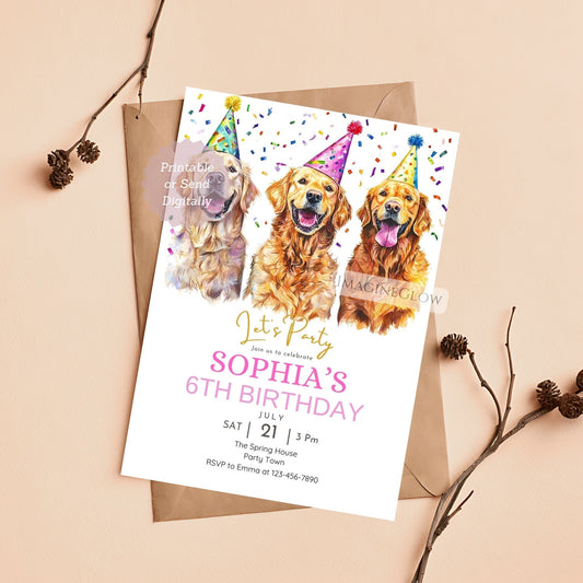 retriever dog birthday invitation
lab puppy party invite


