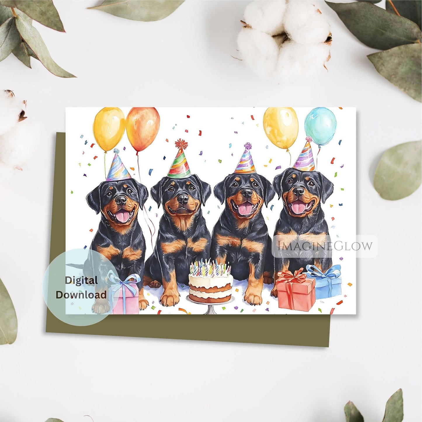 digital Rottweiler greeting card
cute Rottweiler dog card
