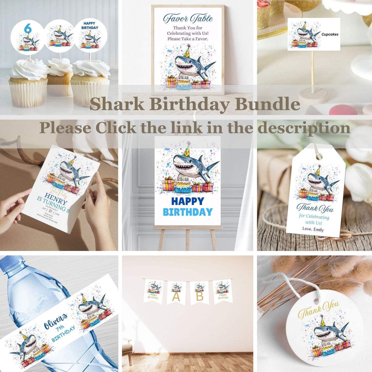 Shark Birthday Invitation - Ocean Theme Party Invite Template - Under The Sea Birthday Party