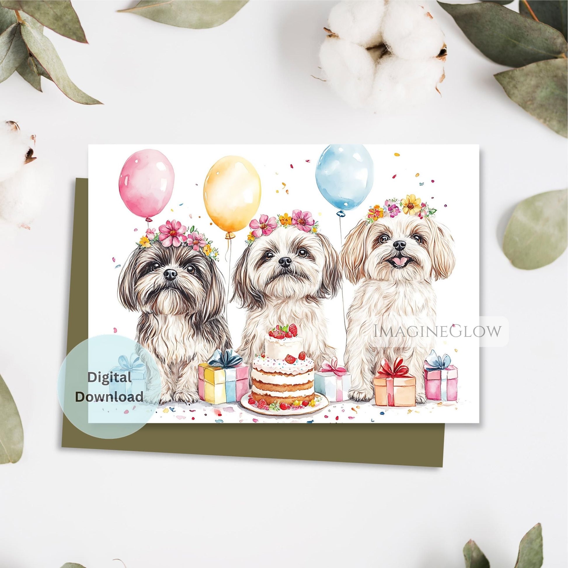 shih tzu card with flowers
digital dog birthday card
