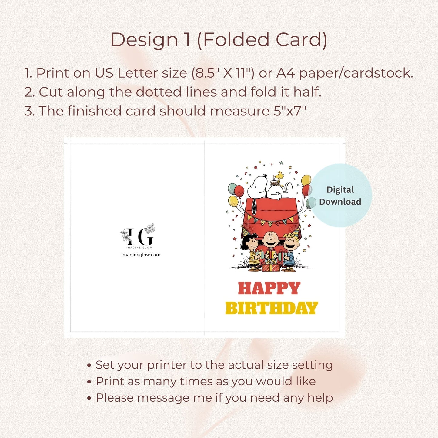 snoopy birthday card digital printable