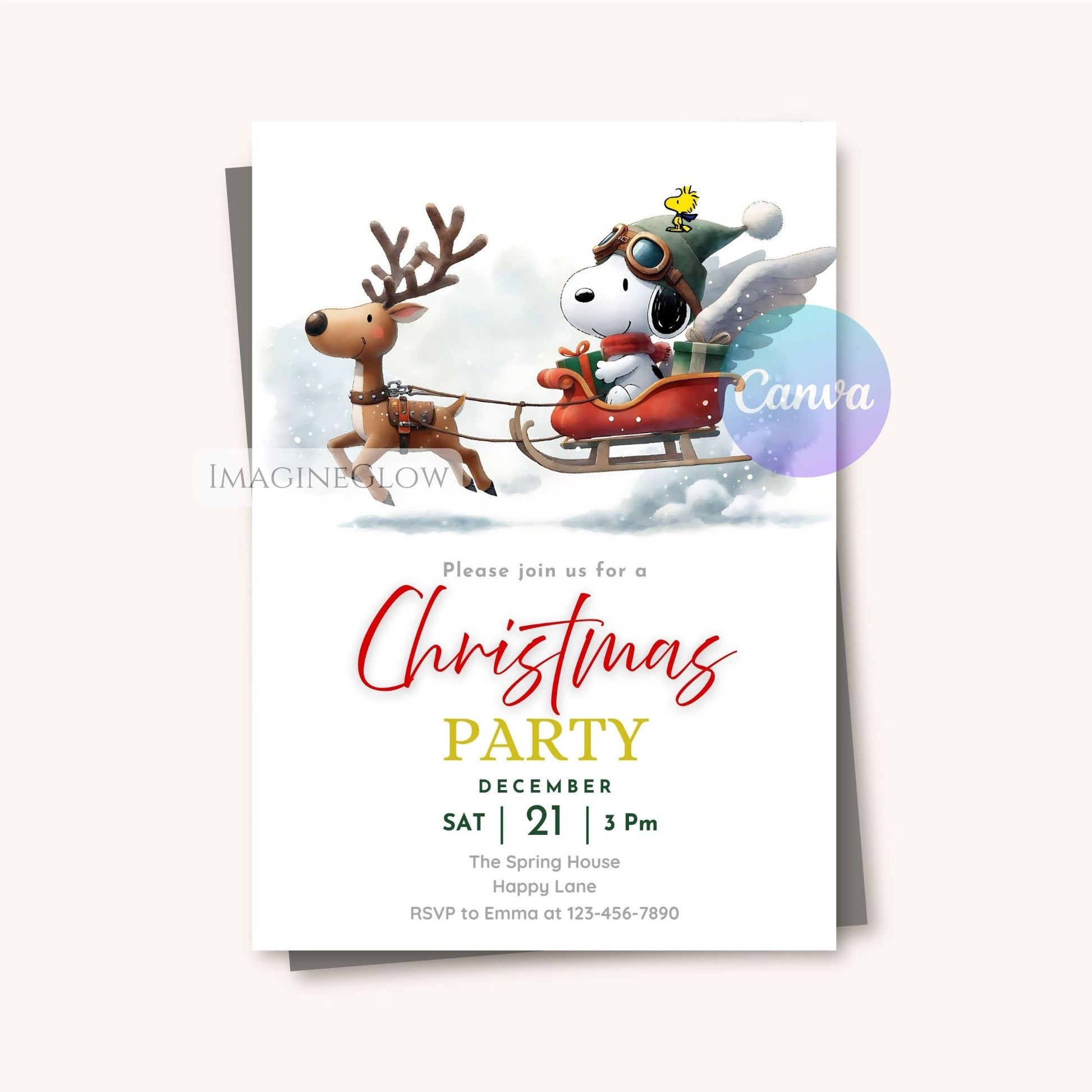 digital snoopy holiday party template
