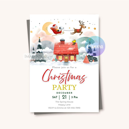 printable snoopy holiday invite
digital snoopy christmas template
