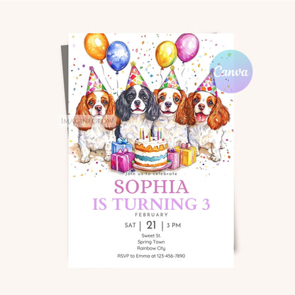 Printable Cavalier Spaniel party invite for dog lovers
