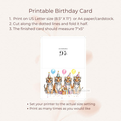 Tiger Birthday Card - Printable Fierce Tiger Greeting Card for Wildlife Lovers