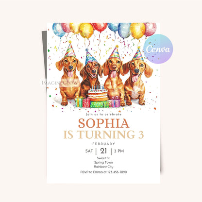 Printable wiener dog birthday party invite for kids
