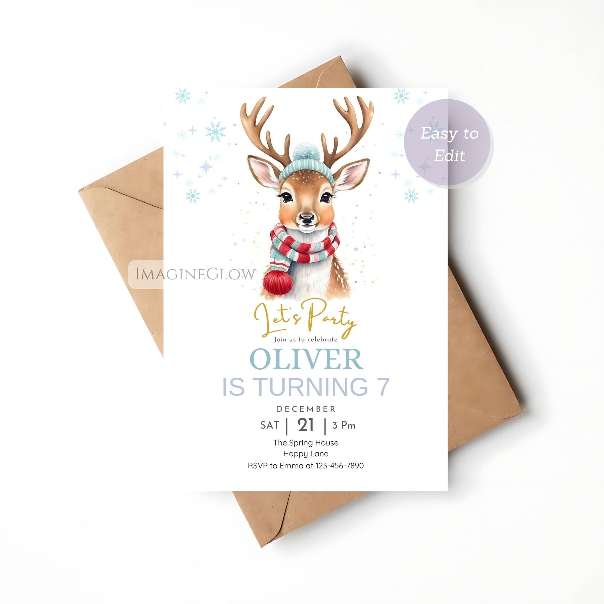 printable woodland animal party invitation card
customizable deer birthday party invite template
deer birthday party invitation instant download
