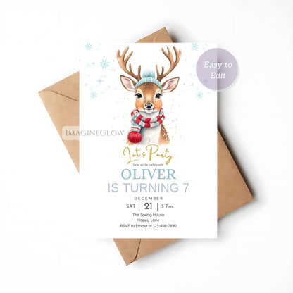 printable woodland animal party invitation card
customizable deer birthday party invite template
deer birthday party invitation instant download
