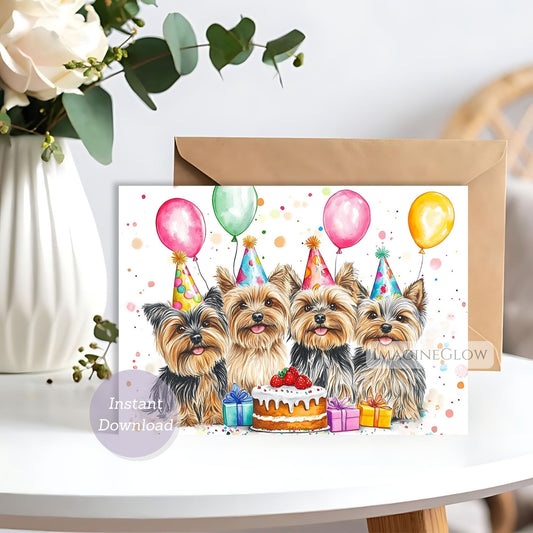 yorkshire terrier birthday card printable
digital yorkie dog greeting card
