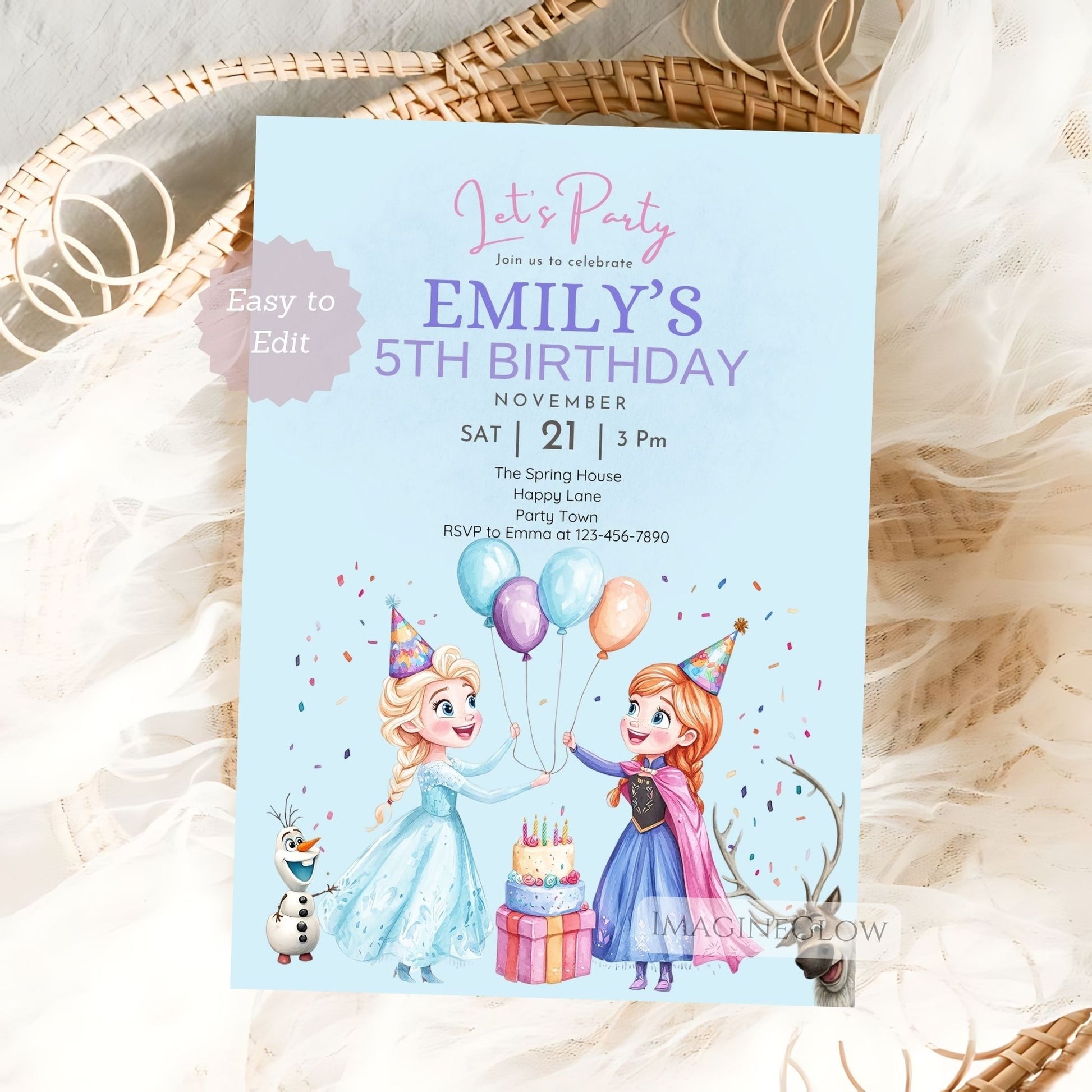 frozen birthday invitation blue background
