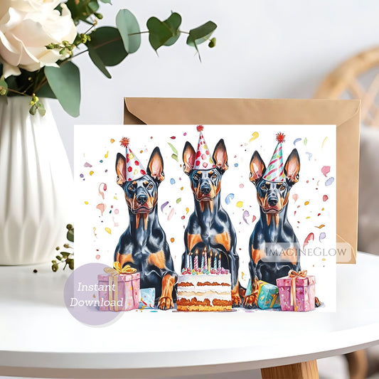 Doberman Pinscher birthday card
printable Doberman dog card


