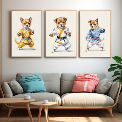 Dog practicing martial arts for funny wall decor