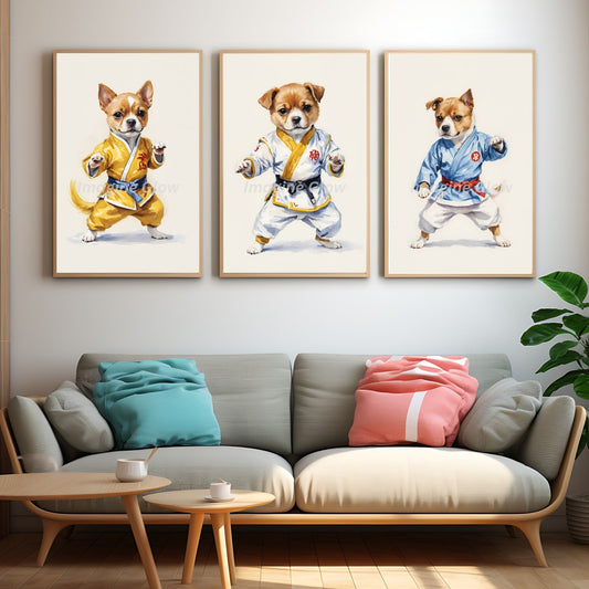 Dog practicing martial arts for funny wall decor