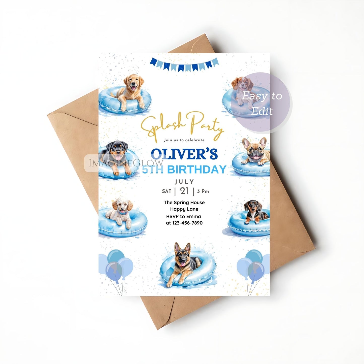 dog pool party birthday invitation
kids puppy birthday party invite
