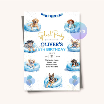 summer dog birthday invitation
boy pool party dog invite
