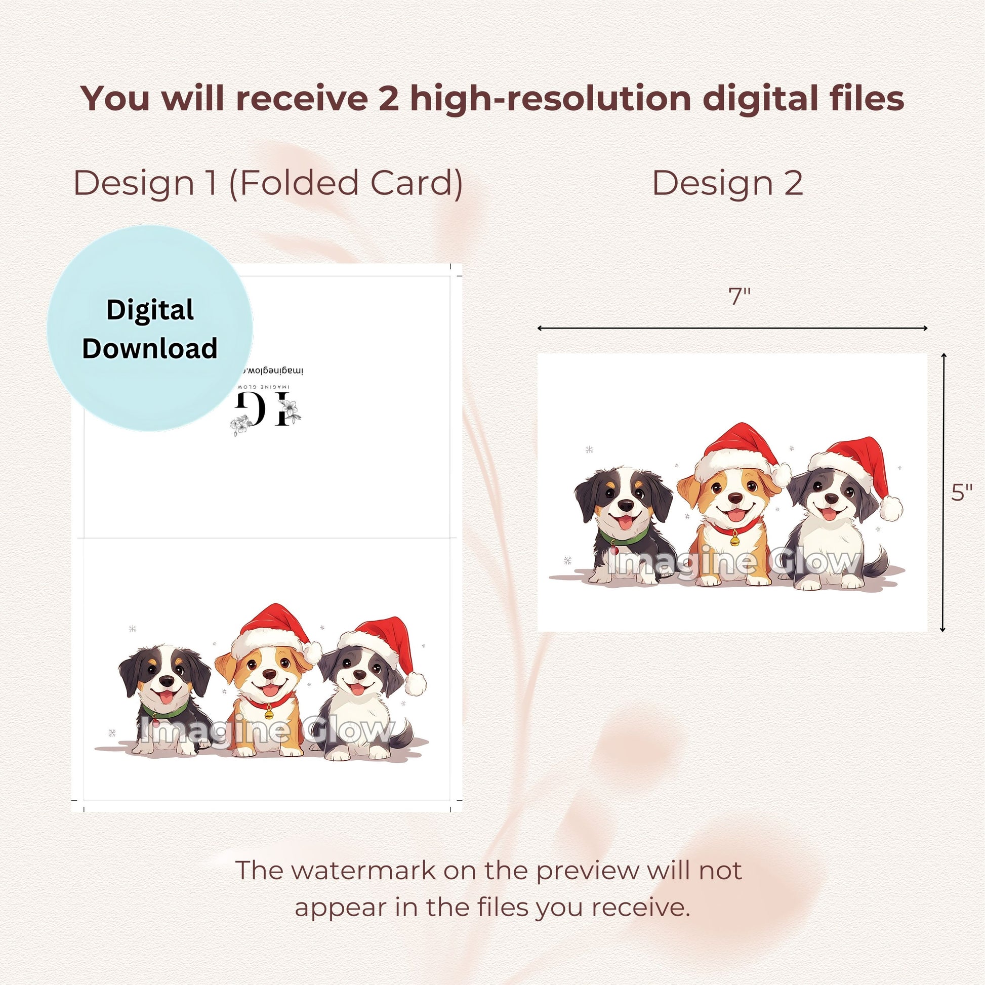 Adorable dog Christmas cards in a set of 4 for holiday greetings