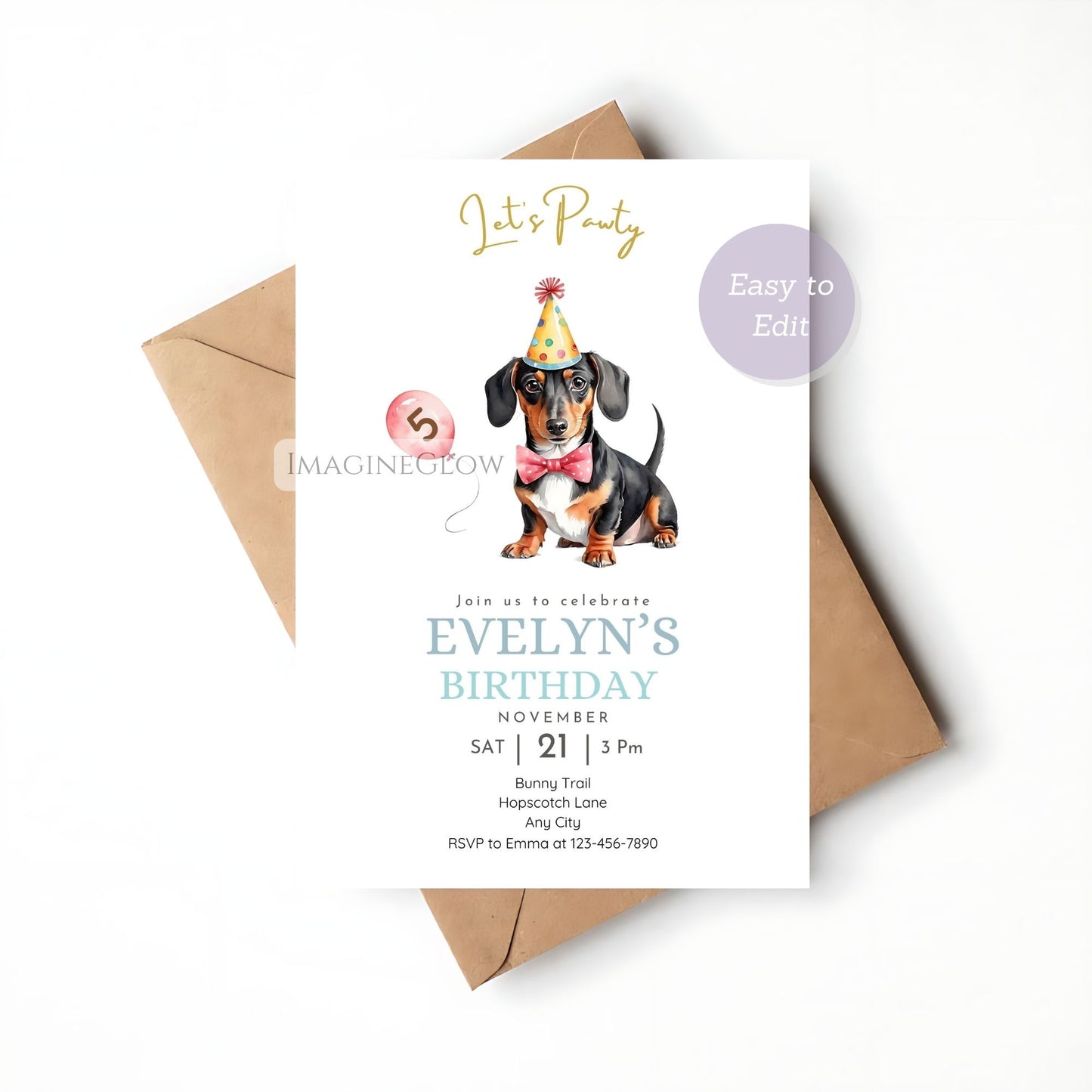 Dog themed dachshund party invitation template
