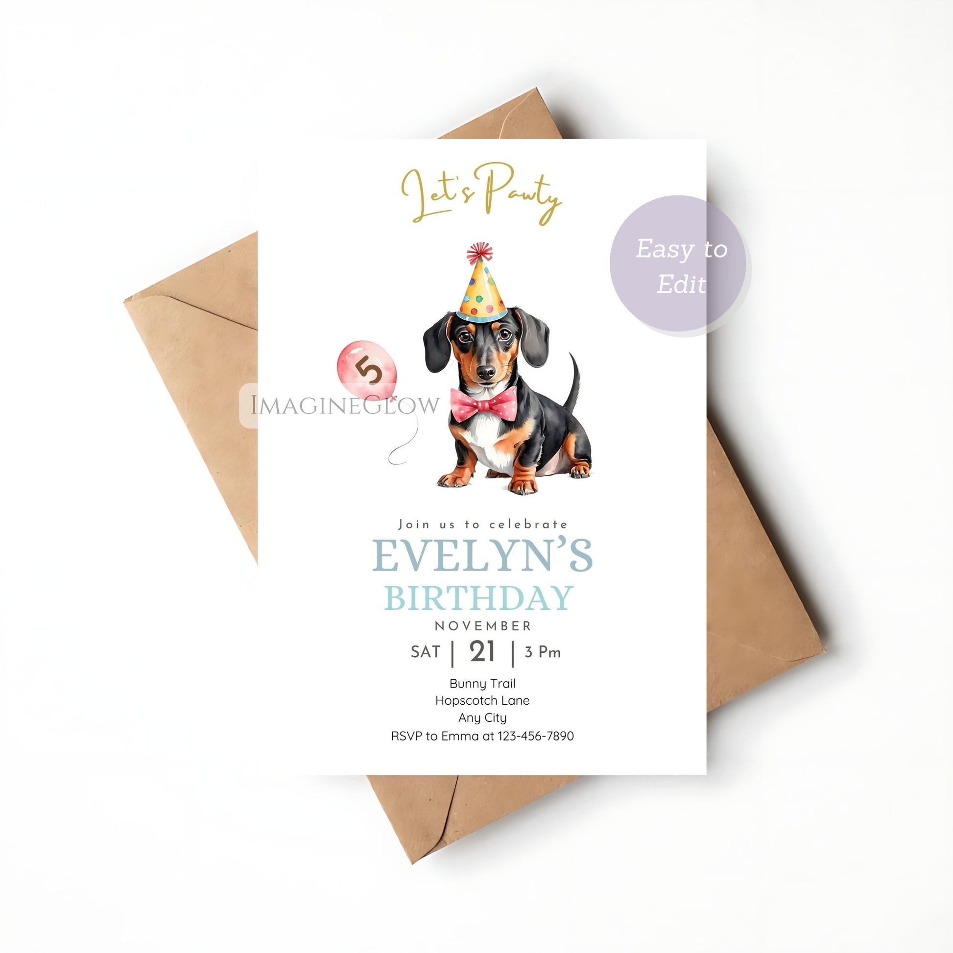 Dog themed dachshund party invitation template
