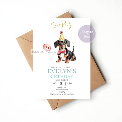 Dog themed dachshund party invitation template

