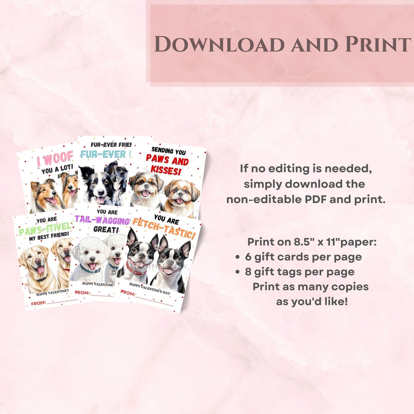 Classroom Valentine gift tags featuring dog couples
