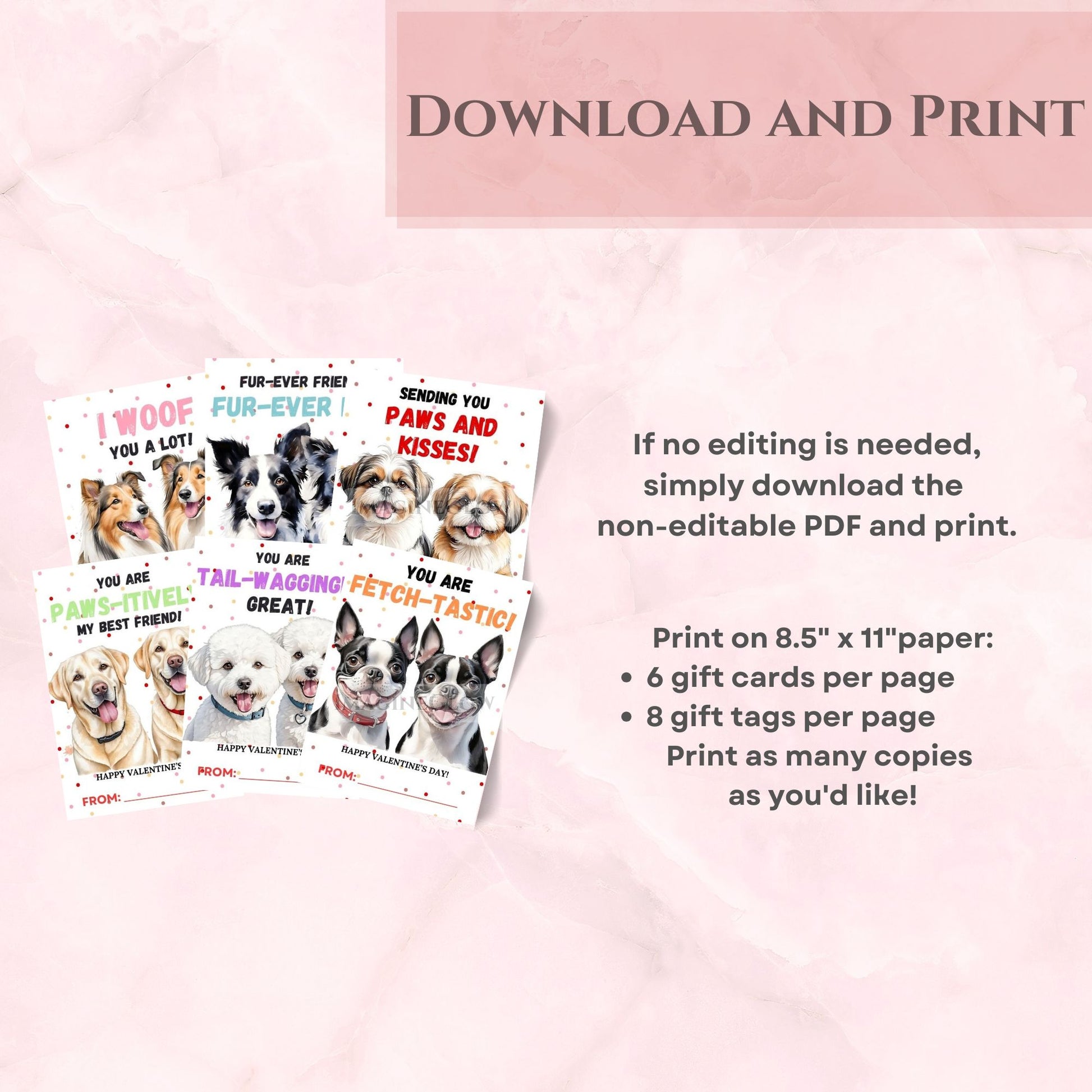 Classroom Valentine gift tags featuring dog couples
