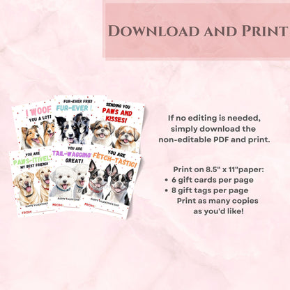 Classroom Valentine gift tags featuring dog couples

