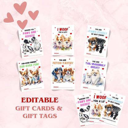 Dog Valentine gift tags with six dog couple designs
