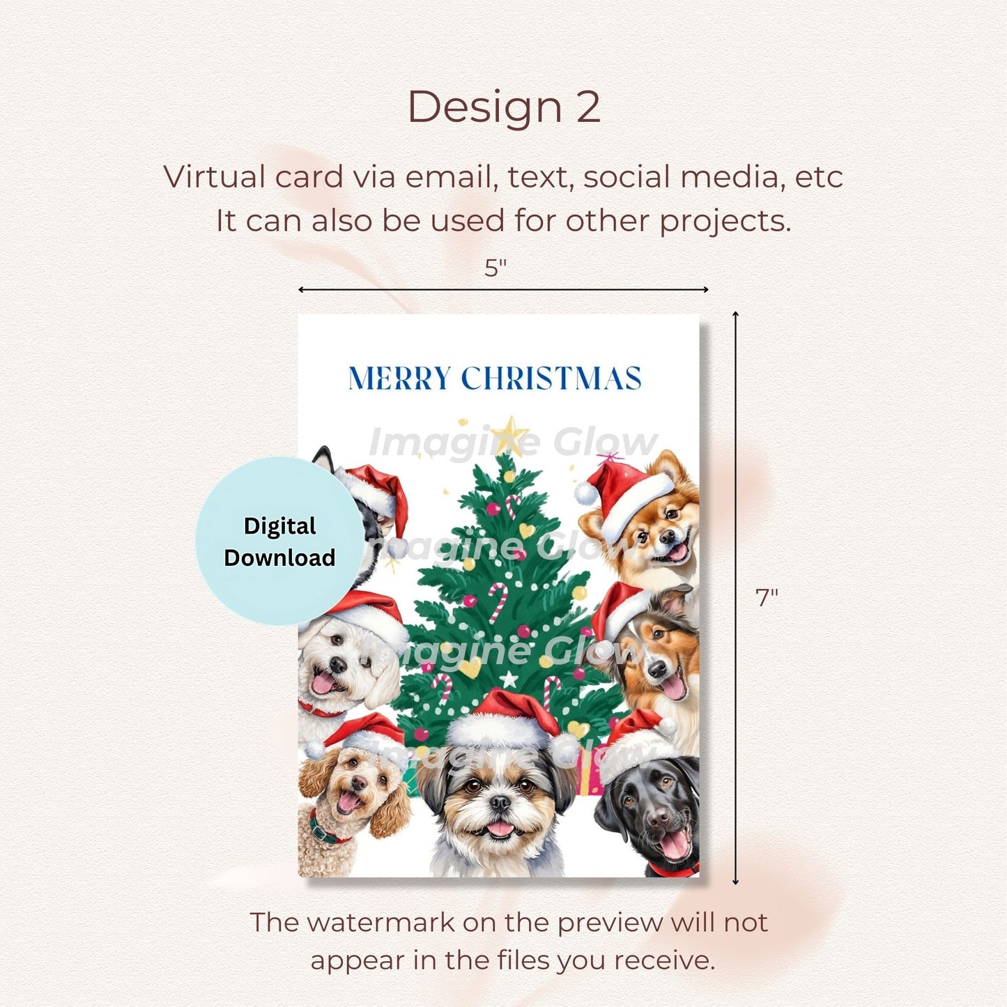 Dogs Christmas card featuring Labrador Retriever, Shih Tzu, and Pomeranian for winter holiday