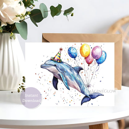 Dolphin birthday greeting card
Cute dolphin printable birthday card
Ocean themed birthday card
