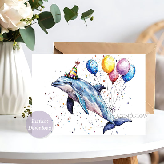 Dolphin birthday greeting card
Cute dolphin printable birthday card
Ocean themed birthday card
