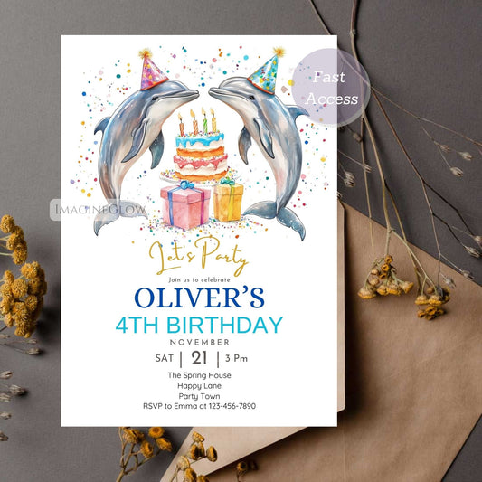 Fun Dolphin Birthday Invitation - Sea Life Theme
