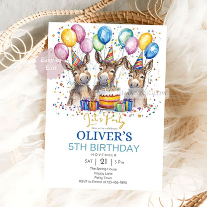 Cute donkey kids party invitation
