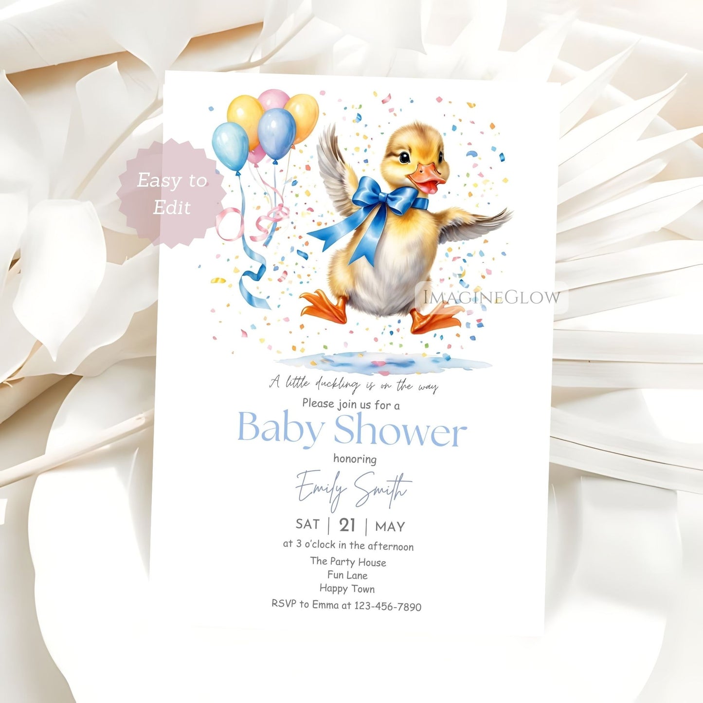 printable duck shower card for boy
editable duckling baby shower boy
