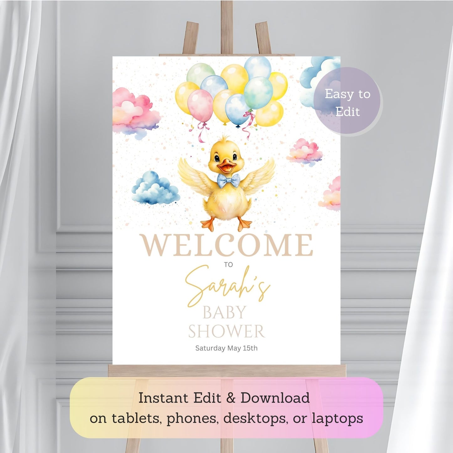 Customizable baby shower welcome poster with gender-neutral design.
