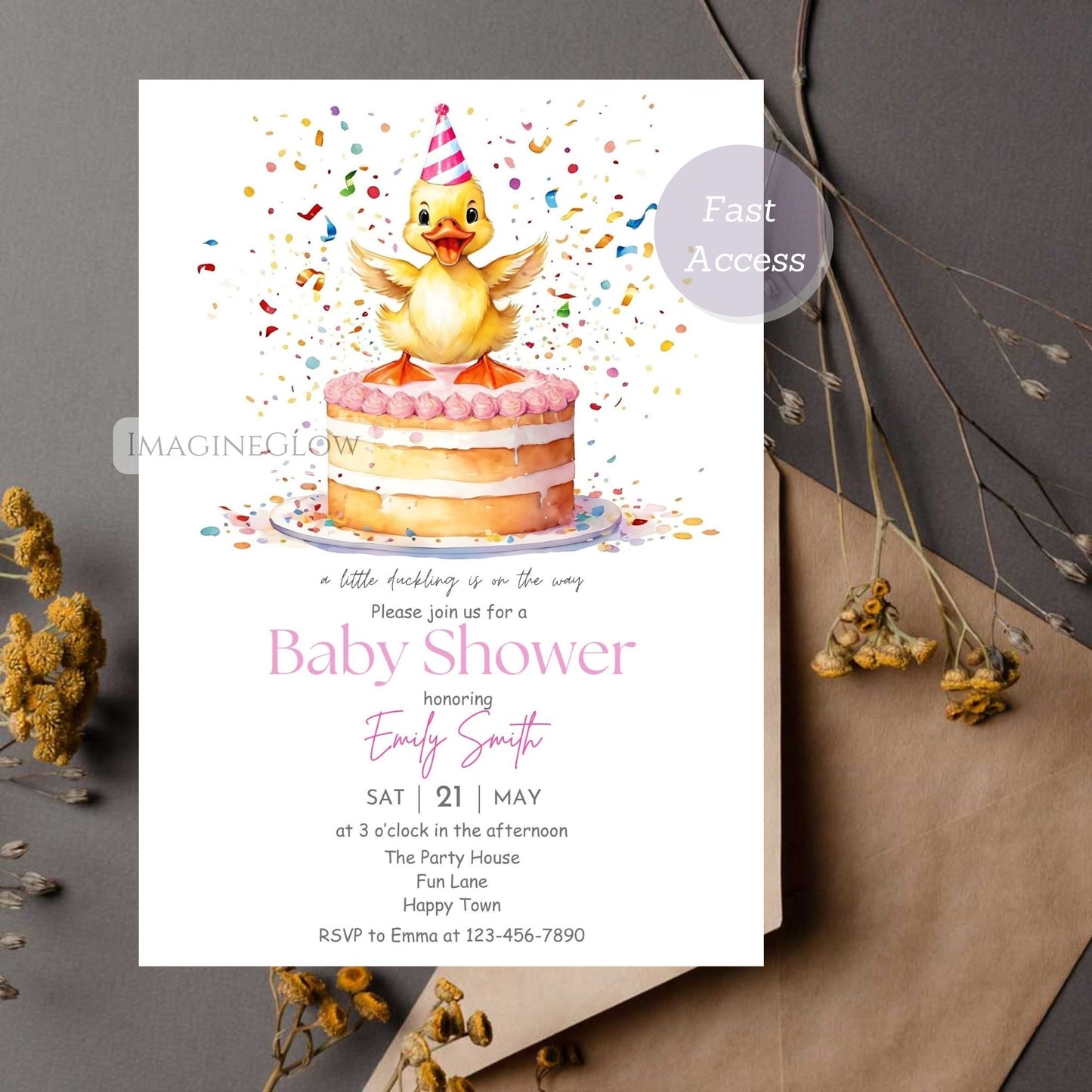 Custom baby shower invitation with duck theme
