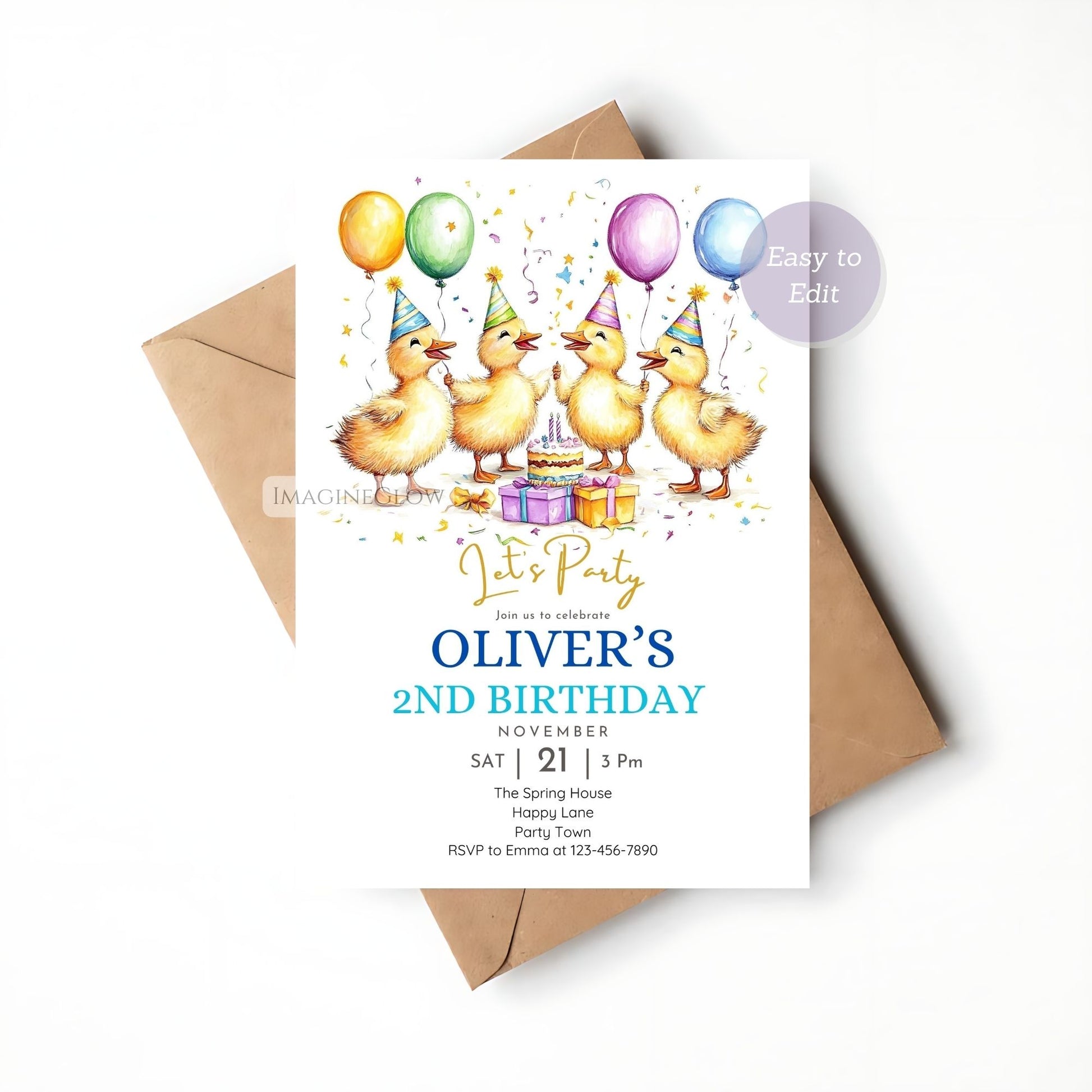 Farm-Themed Duckling Birthday Invitation
