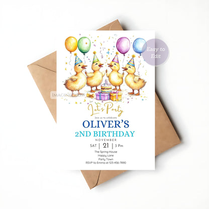 Farm-Themed Duckling Birthday Invitation
