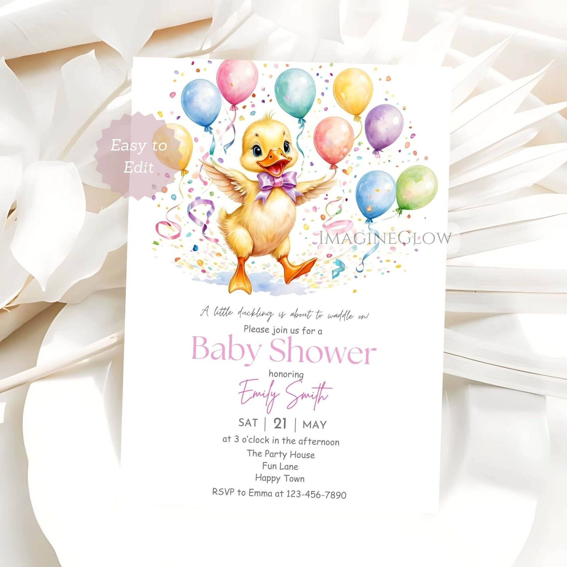 editable duckling baby shower invite for girl
