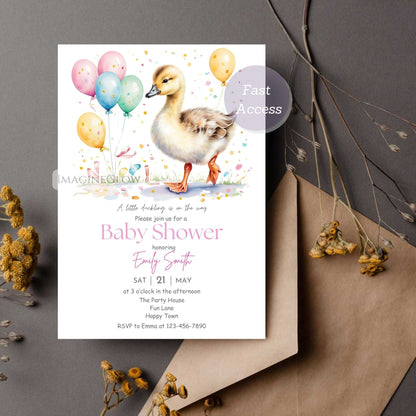 baby shower invitation with baby duckling