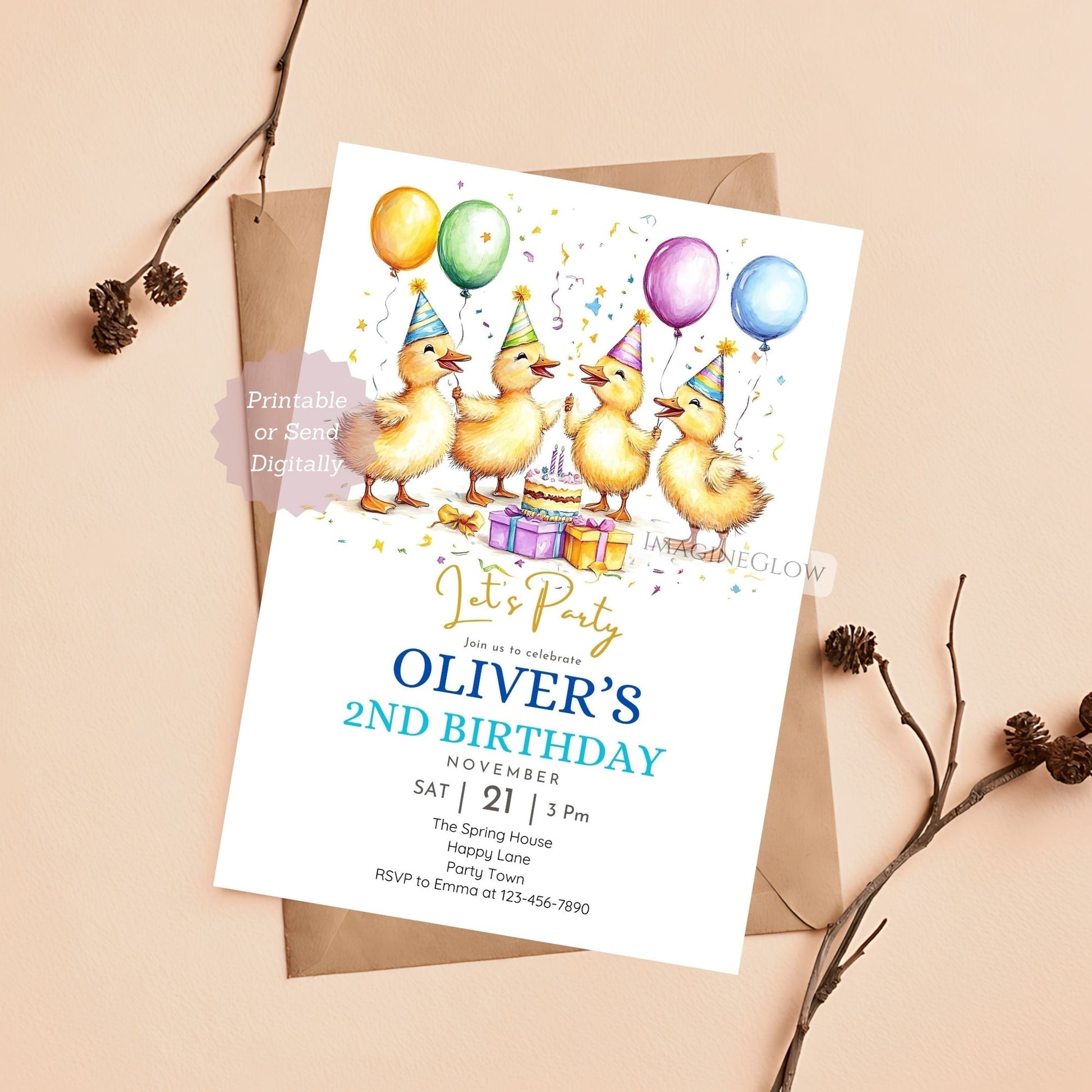 Cute Duckling Birthday Invitation - Farm Theme
