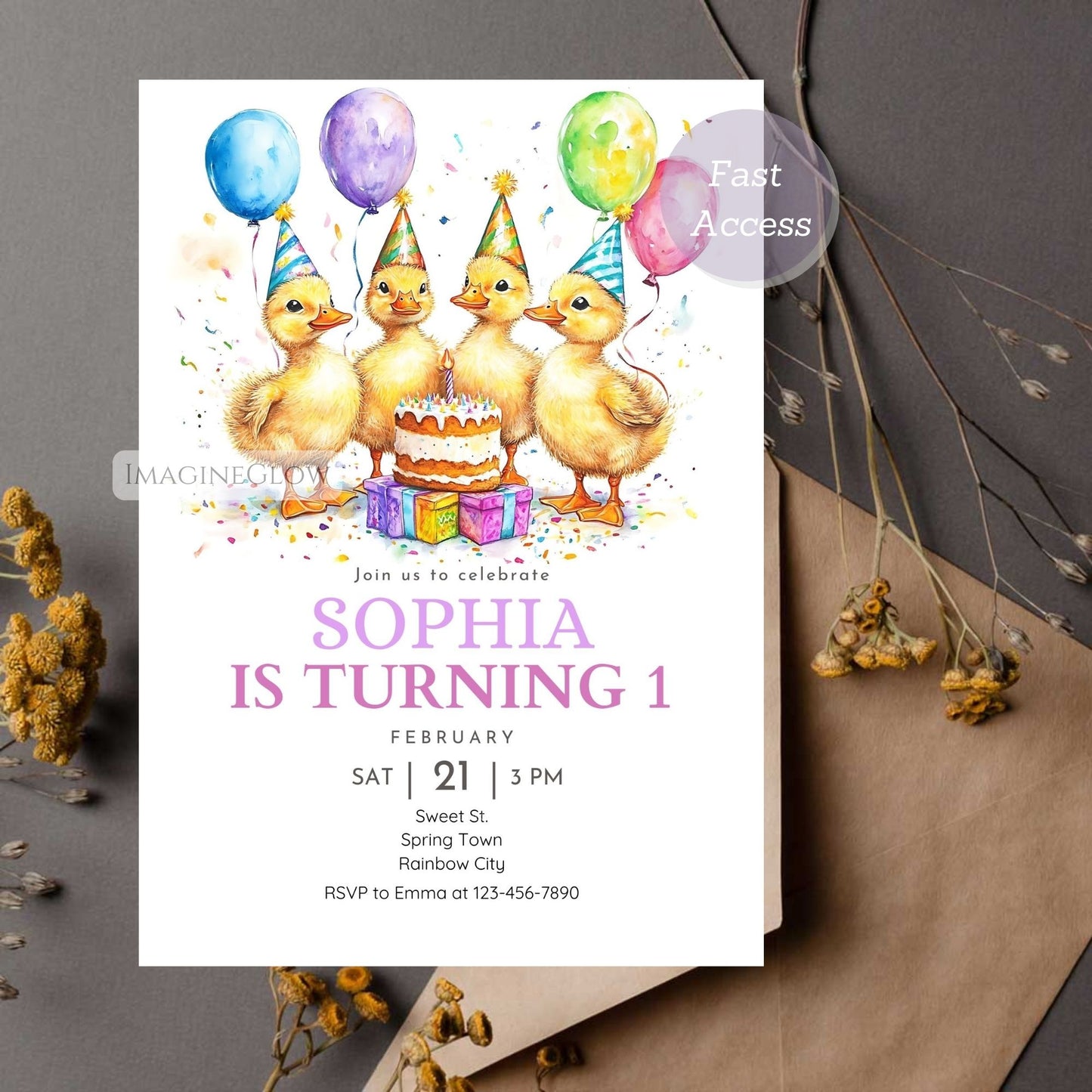 Duckling Party Invitation - Instant Download
