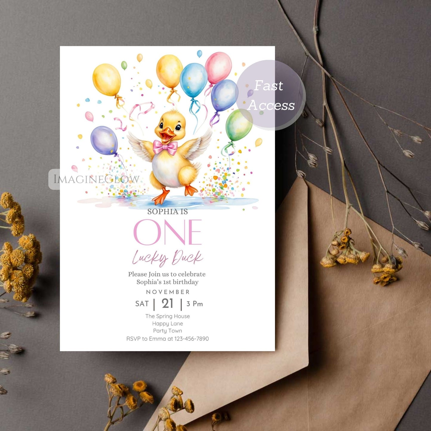 1st birthday invitation with duckling
