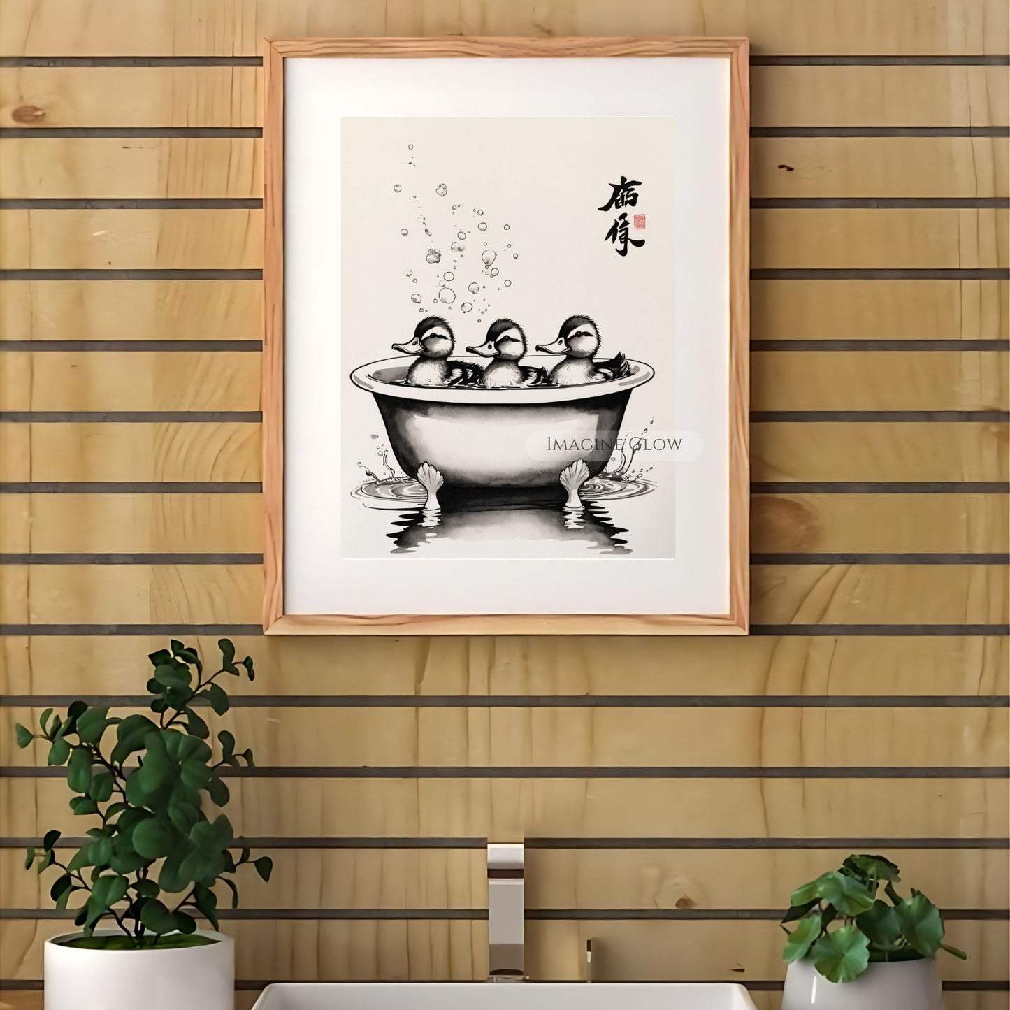 Funny duck bathroom decor print for rustic homes
