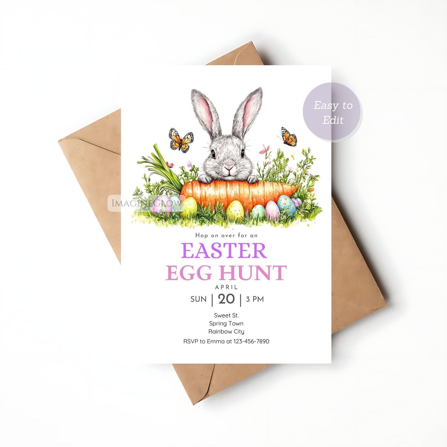 Bunny with Easter Egg and Carrot Digital Invitation
