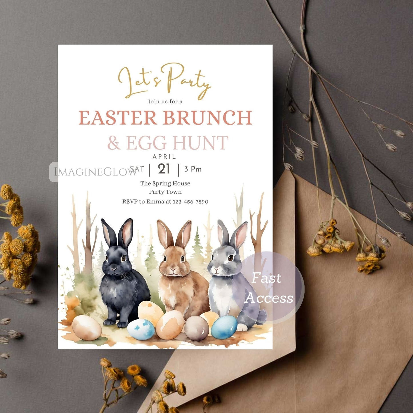 easter bunny invitation
spring brunch egg hunt party invite
