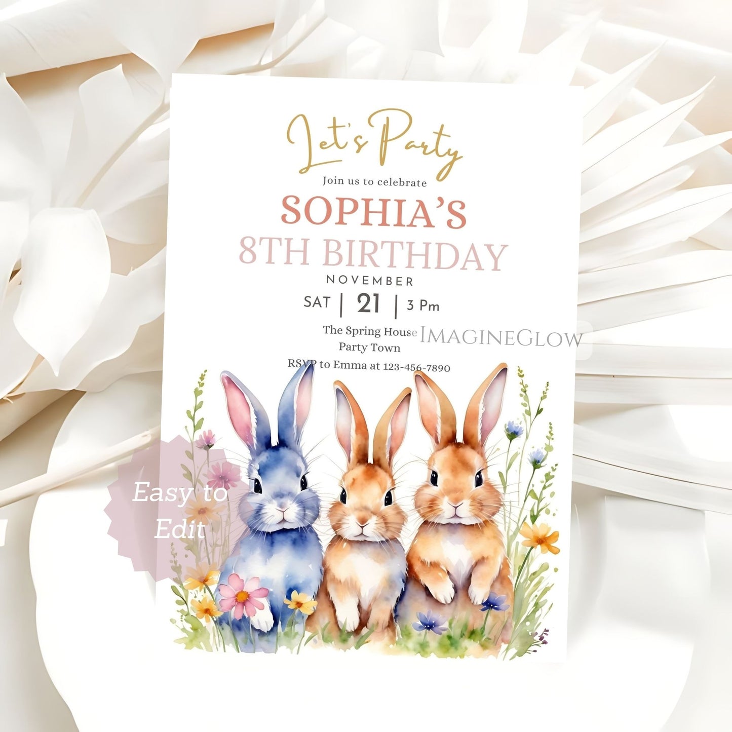 bunny birthday invitation
rabbit party invite
